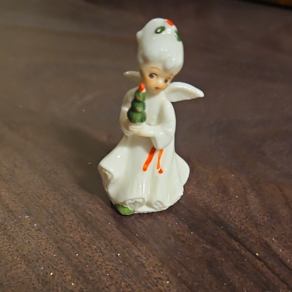 Holiday Angel Figurine with Green and White Accents
